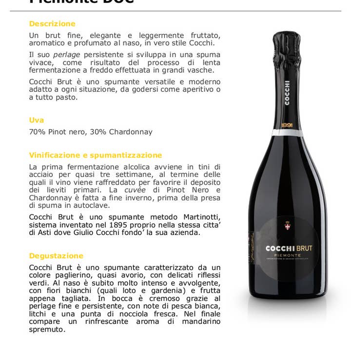 Metina SAS - Wholesale Champagne/Sparkling Wine - Cocchibrut Piedmont DOC Piedmont DOC Cocchi Magnum 1.5 liters2