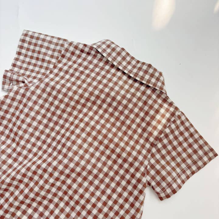 Coffee Summer Arrival Baby Boys Casual Plaid Turn-down Collar Short Sleeves Onesies for wholesale on Faire