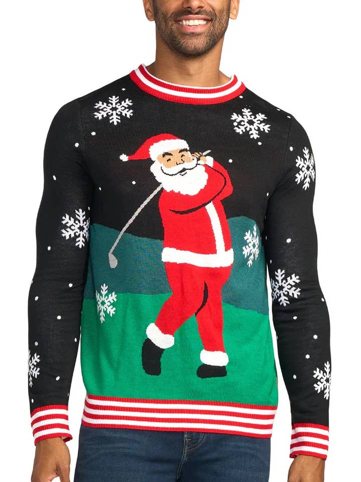 Maglione di Natale con Babbo Natale Golfista - Regalo Divertente da Golf per Uomo per la vendita all'ingrosso da parte di Tipsy Elves