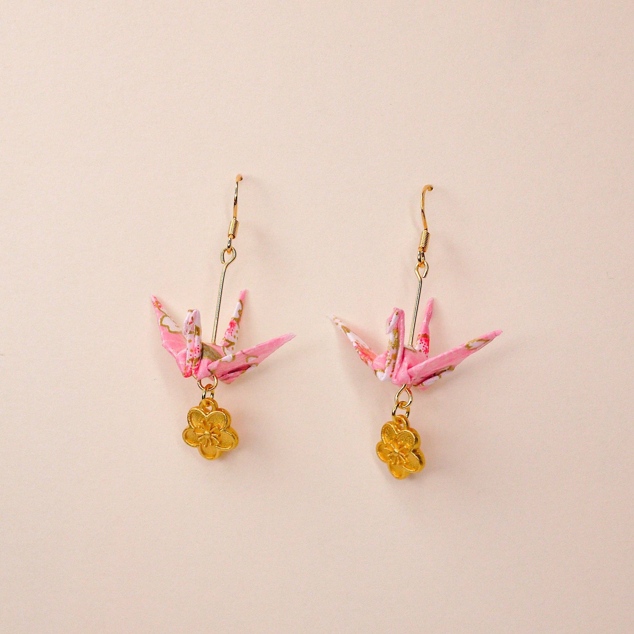 Kamyi.Art Origami Designs - Wholesale Dangle Earrings - [LOVE] Crane and Peach Blossom Earrings1
