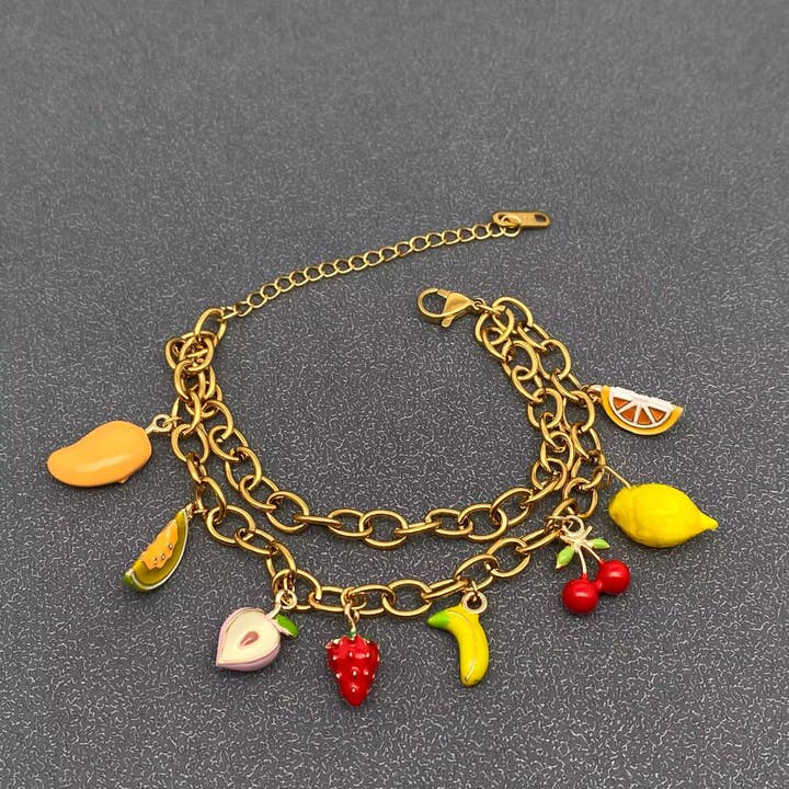 Fruit Charm 18K Gold Plated SS Double Layer Bracelet - FGS for wholesale by Mio Queena