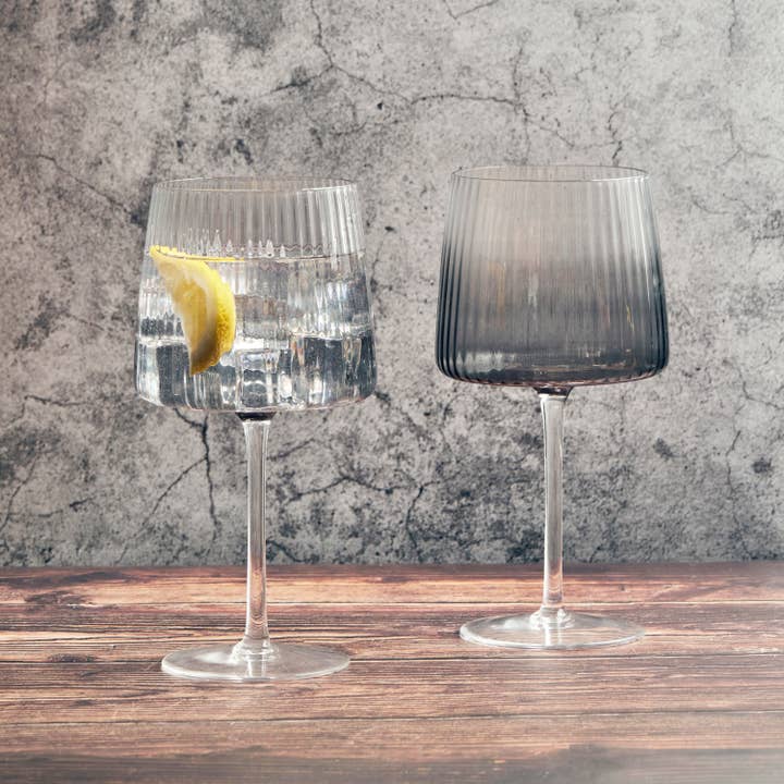 Anton Studio Designs - Wholesale Cocktail/Liquor Glass - Set of 2 Empire Smoke Grey Gin Glasses - Cocktail Glass Set