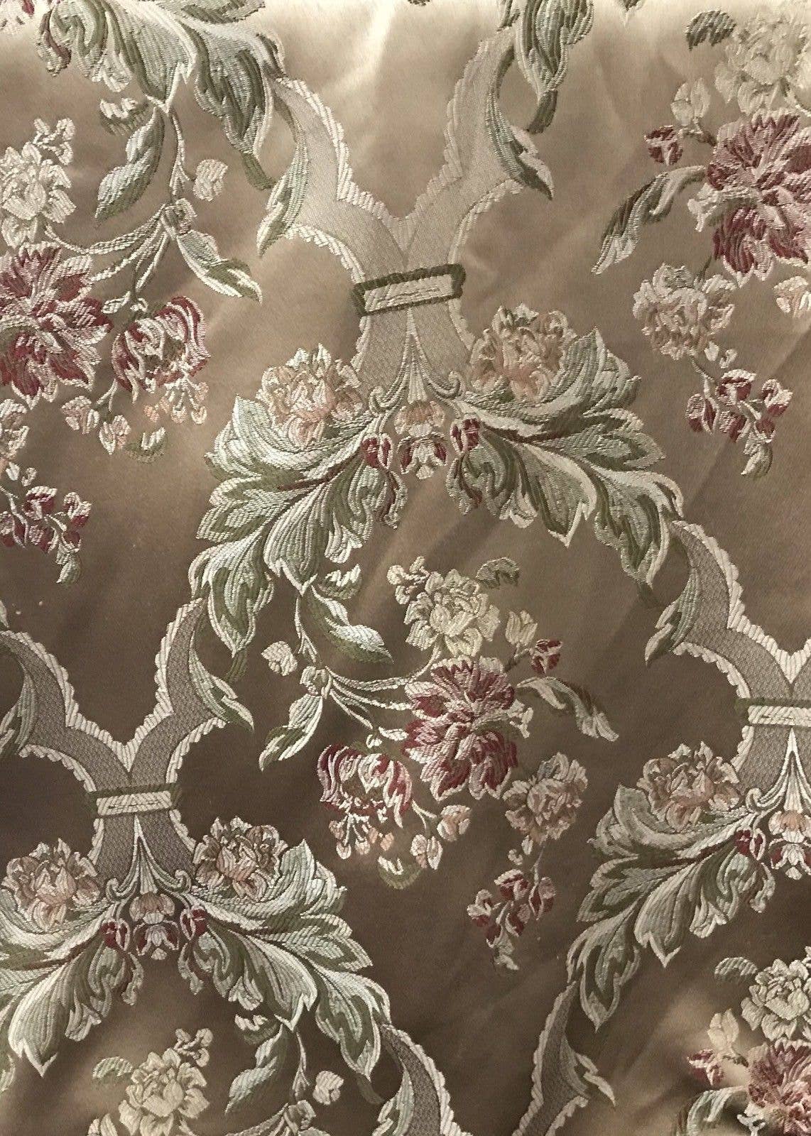 Fancy Styles Fabric - Wholesale Fabric - SWATCH Princess Holly Designer Brocade Jacquard Satin Fabric- Antique Floral Rose Gold5