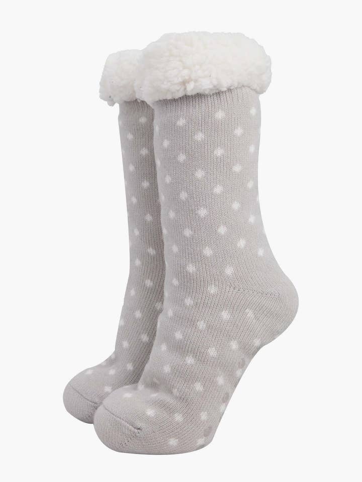 Women's Long Slipper Socks- Light Grey, Spot for wholesale by Sock Talk