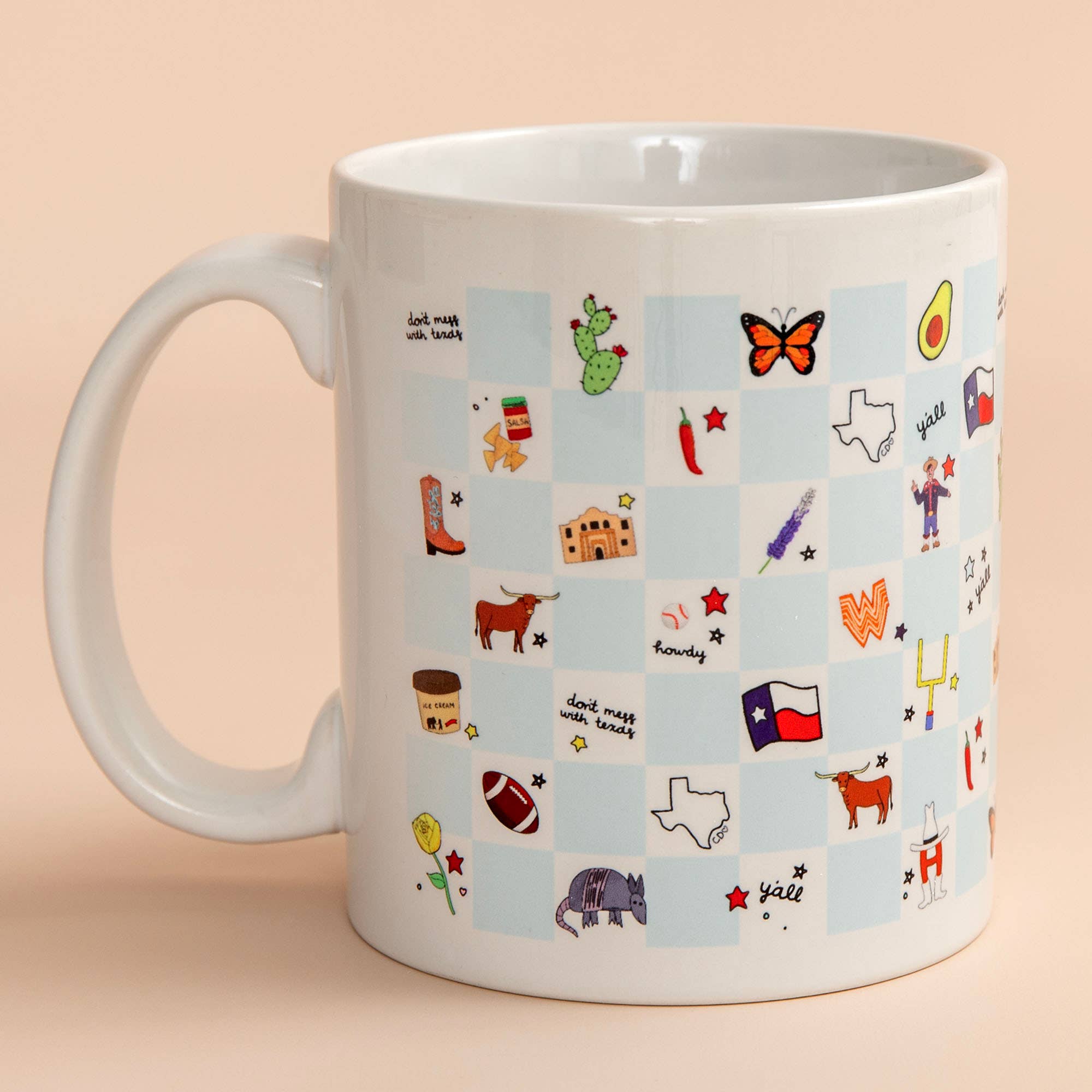 Callie Danielle – Großhandel Kaffeebecher – Tasse mit texanischen Schachbrett-Symbolen