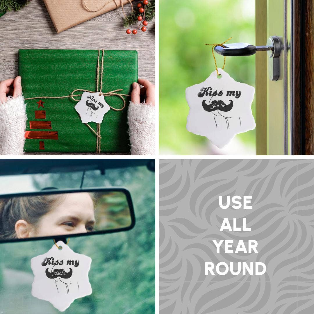 3dRose - Vente Objets de décoration - 3dRose, Drôle Embrasse ma moustache humour - Moustache noire et blanche jeu de mots amusant calembour blague coquine, Ornement11