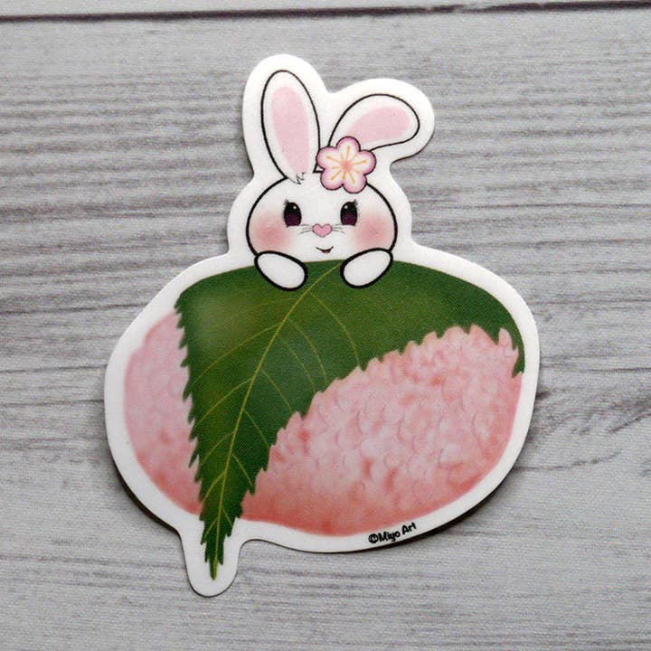 Bon-E Cherry Blossom Mochi Ball Vinyl Sticker. for wholesale by Miyo Art Design