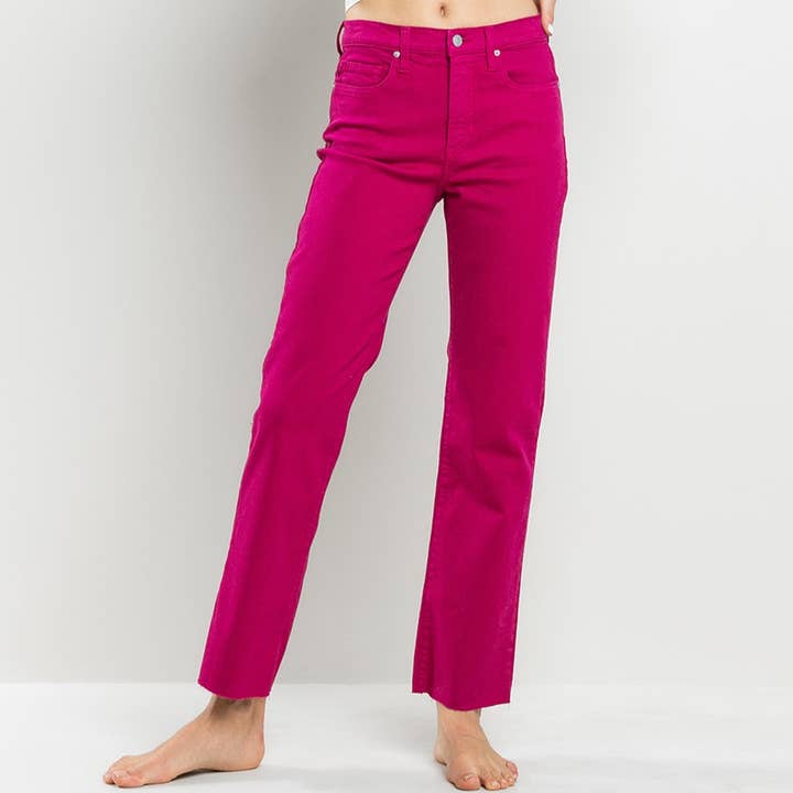 HIGH RISE UNFINISHED HEM STRAIGHT COLORED JEANS, SI2450VM-SP for wholesale by Someday
