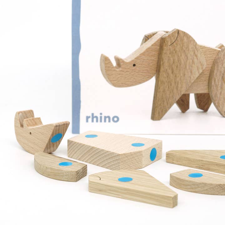 Jouet cadeau en bois à motif de rhinocéros magnétique pour la vente par ESNAF TOYS