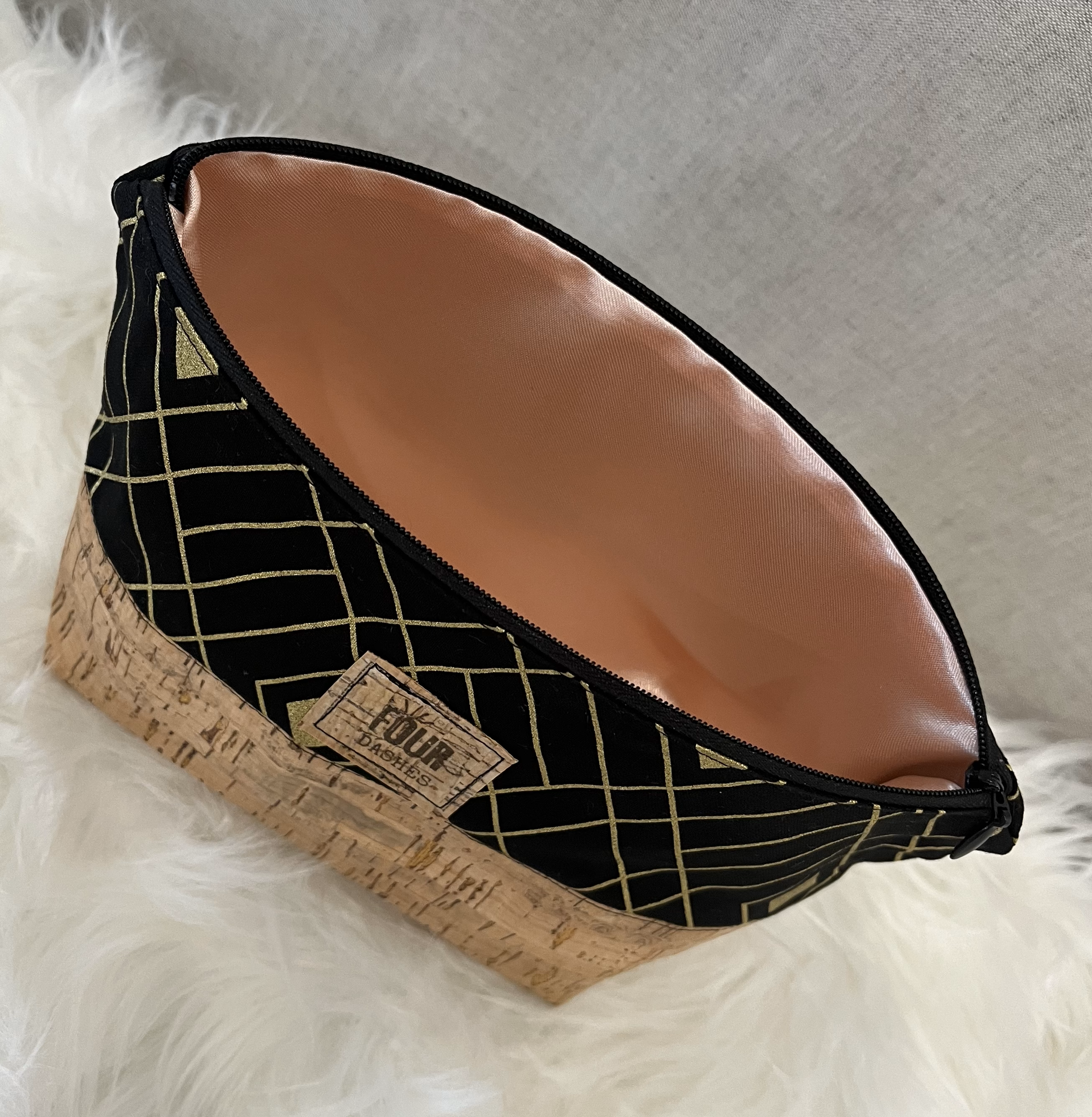 Paper Kuts - Wholesale Makeup/Cosmetic Bag - Handmade Cotton and Cork Makeup Bag with Satin Lining2