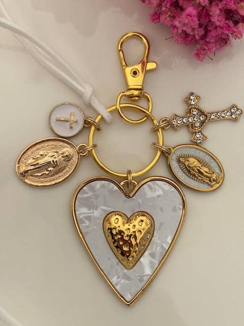 Miss DJ Angel - Wholesale Keychain - Women's - Virgin Mary keychain with sacred heart and cross, gift for Virgin Mary of Guadeloupe, miraculous medal Virgin Mary charm, ex-voto jewelry1