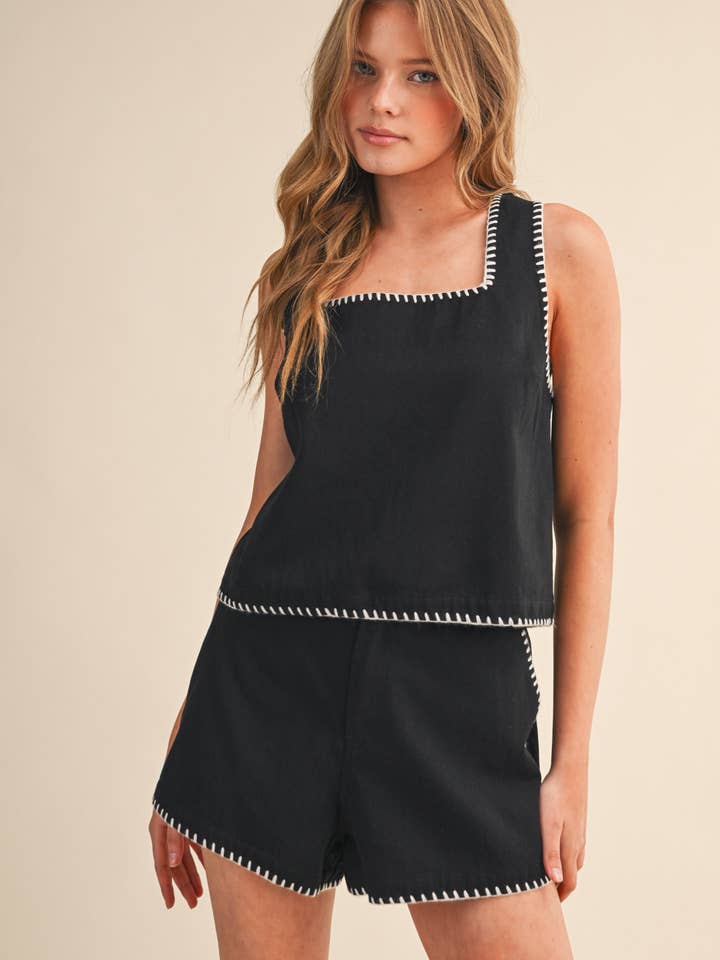 WHIPSTITCH DENIM CROP TOP AND SHORTS SET MPST4627 for wholesale by &MERCI