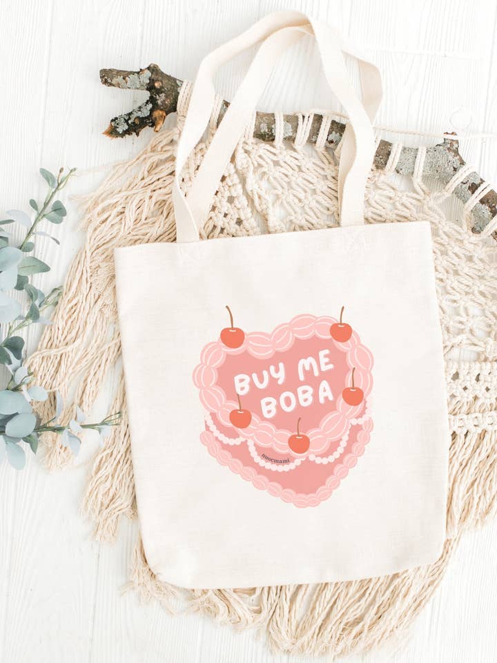 Buy Me Boba Canvas Tote Bag for wholesale by Nuoc Mami