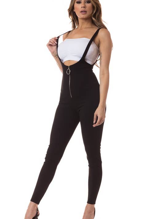 High Waist Overalls Featuring Zipper Front Detail for wholesale by Belita Collection