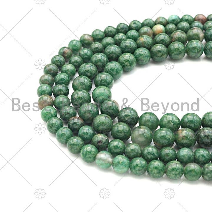 BestBeads&Beyond – Großhandel Perlen – Qualität Natürliche Afrikanische Grüne Jade Runde Glatte Perlen, #U11702