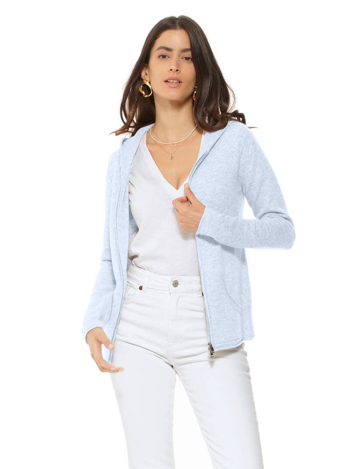 Women's Pure Cashmere Hoodie Sweater Pastel Blue for wholesale by Monticelli Cashmere