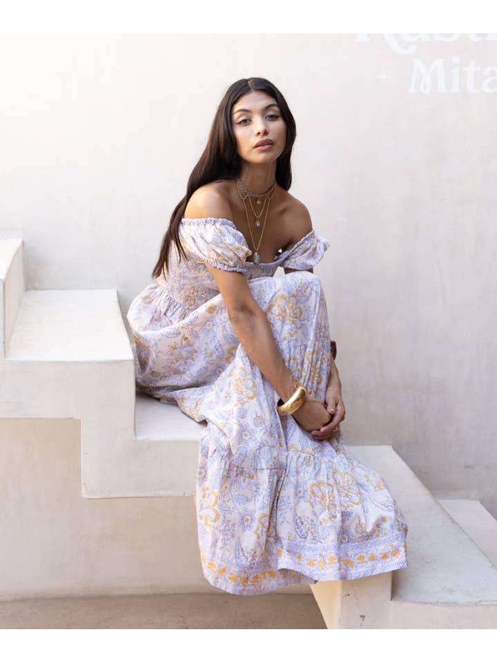 The Fox and The Mermaid - Wholesale Dress - Women's - Block Printed Smock Dress (Paloma: Buttermilk)