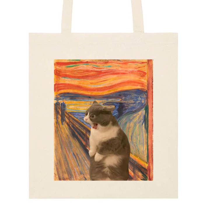 ZZZEBRAAA LIMITED - Wholesale Draagtas - Uniseks - De Schreeuw Kat Meme Tote Bag Vintage Kunst Meme Edvard Munch