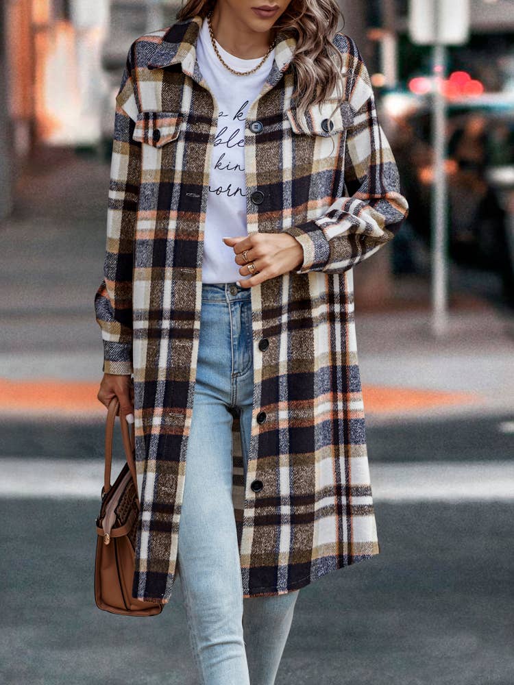 eLook - Wholesale Coat - Women's - SZ1-JK8211 Plaid Button Down Long Coat54