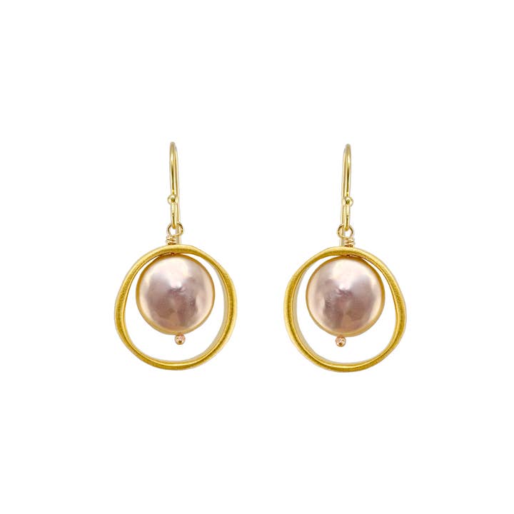 Open Circle with Pink Pearl Earrings in Silver or Vermeil for wholesale by Philippa Roberts
