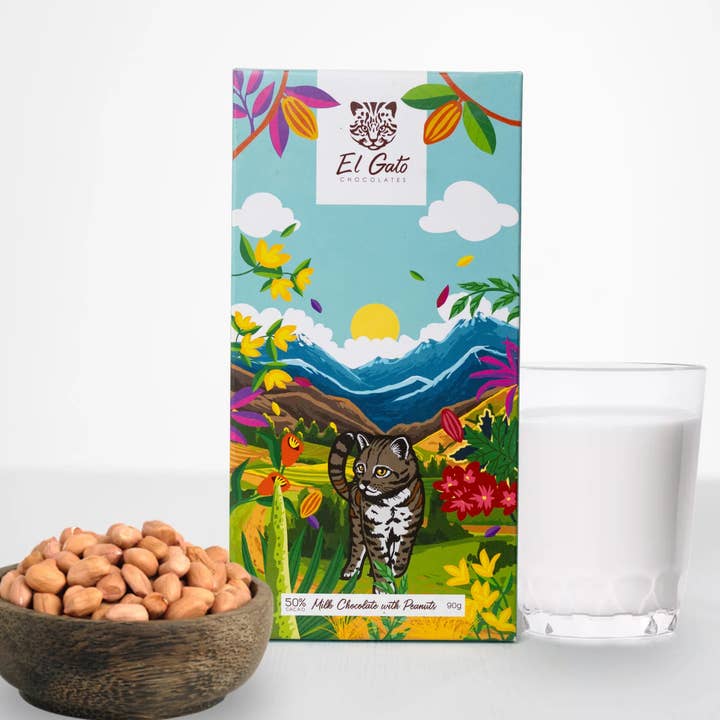 El Gato Chocolates - Wholesale Chocolate Bar - 90g Milk Chocolate with Peanuts 50% Cacao0