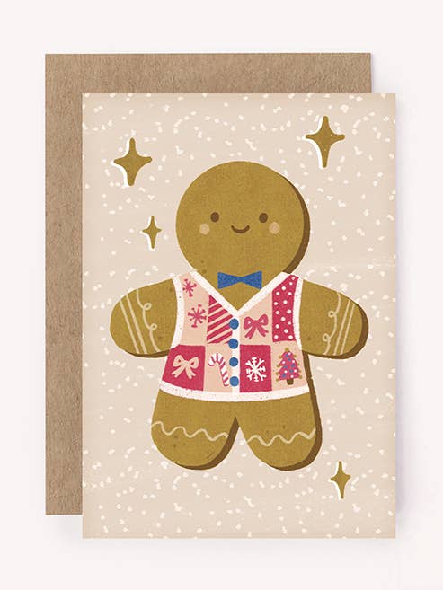 Minitarjeta de pan de jengibre, bonito regalo de felicitación para Navidad para venta al por mayor de Lauren Sissons Studio