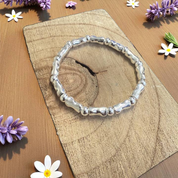 Silver Textured Tube Barrel Bracelet BR244S for wholesale by Jess & Lou