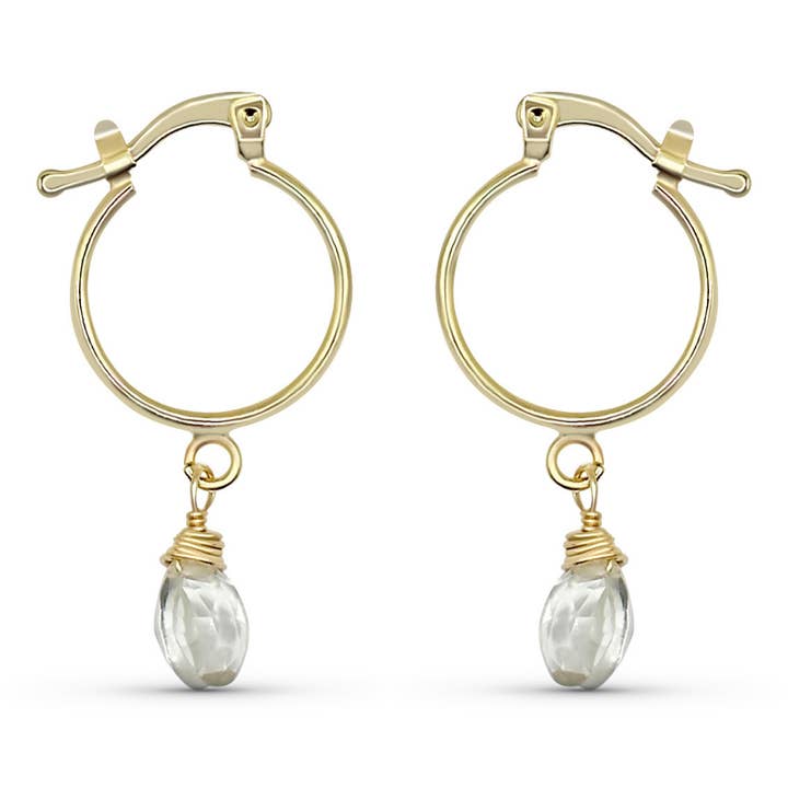 Pendientes de aro de oro con briolette facetado de piedra de nacimiento para venta al por mayor de Camilla Limón