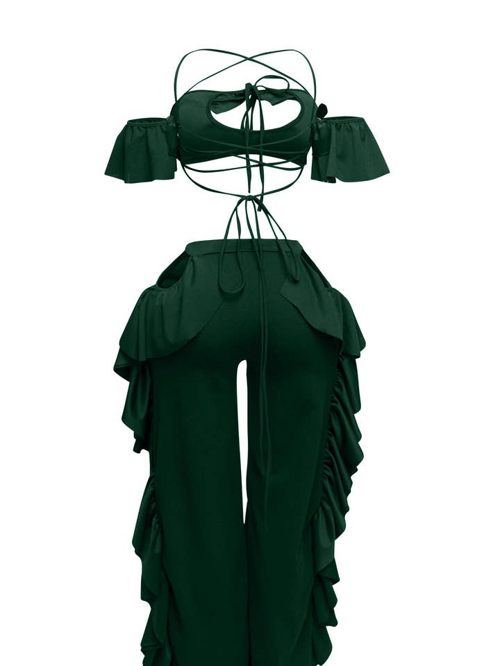 RUFFLED TOP W CORSET LACE AND PANT SET for wholesale by K Too