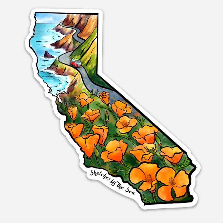 Autocollant en vinyle California Poppies pour la vente par Sketches By The Sea