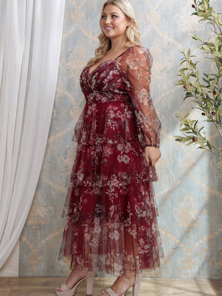 Rosemore Couture - Wholesale Dress - Women's - PLUS SIZE FLORAL PRINT PLEATED MIDI DRESS 5