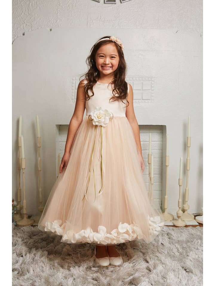 Kid's Dream - Wholesale Dress - Kids - Blush Satin Flower Petal Girls Dress with Plus Sizes