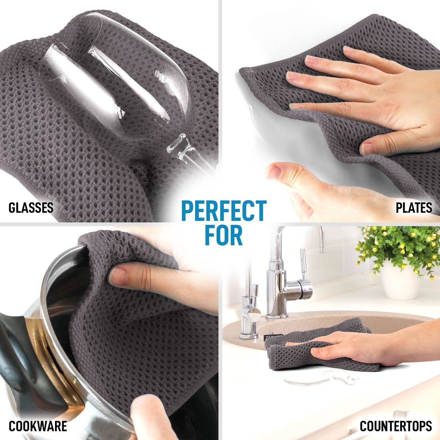 Zulay Kitchen - Vente Torchon - Torchons à vaisselle en tissu gaufré, 12 x 12 pouces (paquet de 3)6