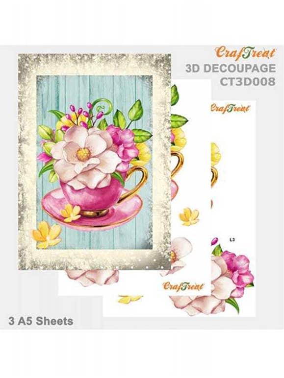Hoja de decoupage 3D para taza de té CrafTreat, tamaño A5 para venta al por mayor de CrafTreat