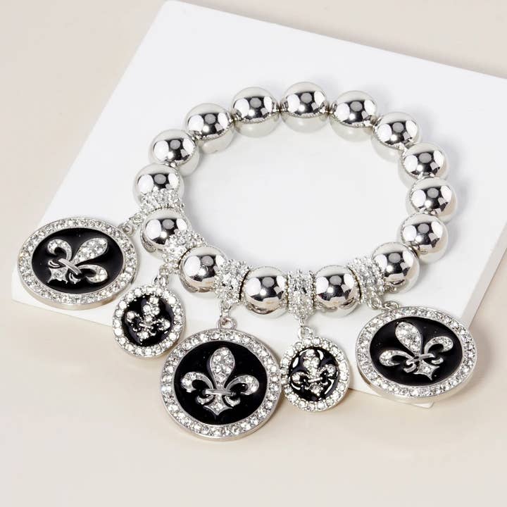 Wild Honey - Wholesale Charm/Dangle Bracelet - New Orleans Saints Fleur De Lis Rhinestone Stretch Bracelet
