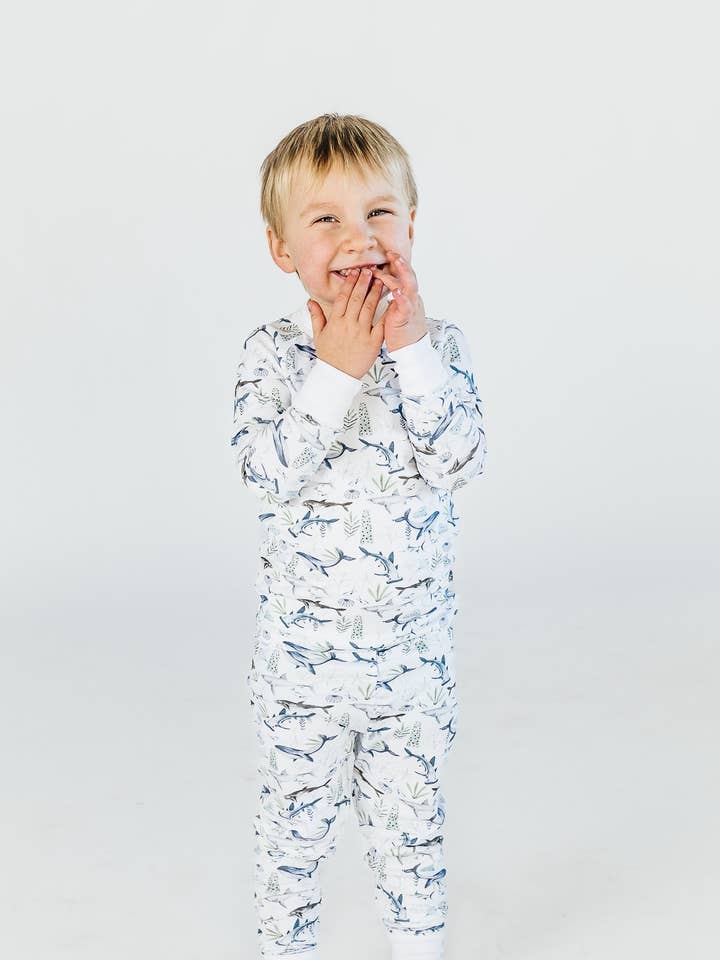 Ocean Long Sleeve and Pants Pajama Set for wholesale by Pima Bee