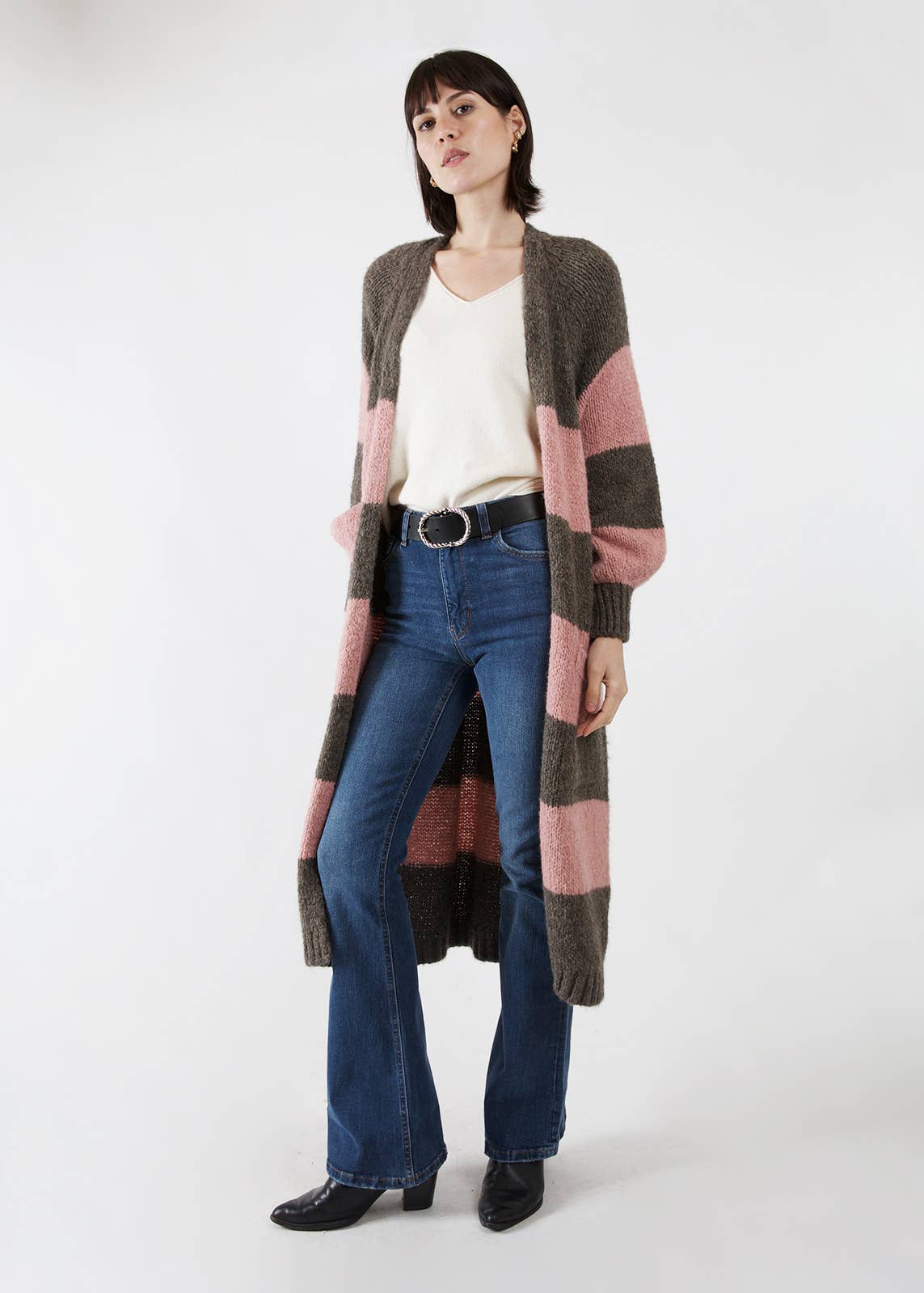 JULIA PARIS – Cardigan - Mulher por atacado – Cardigan longo listrado em lã mesclada6