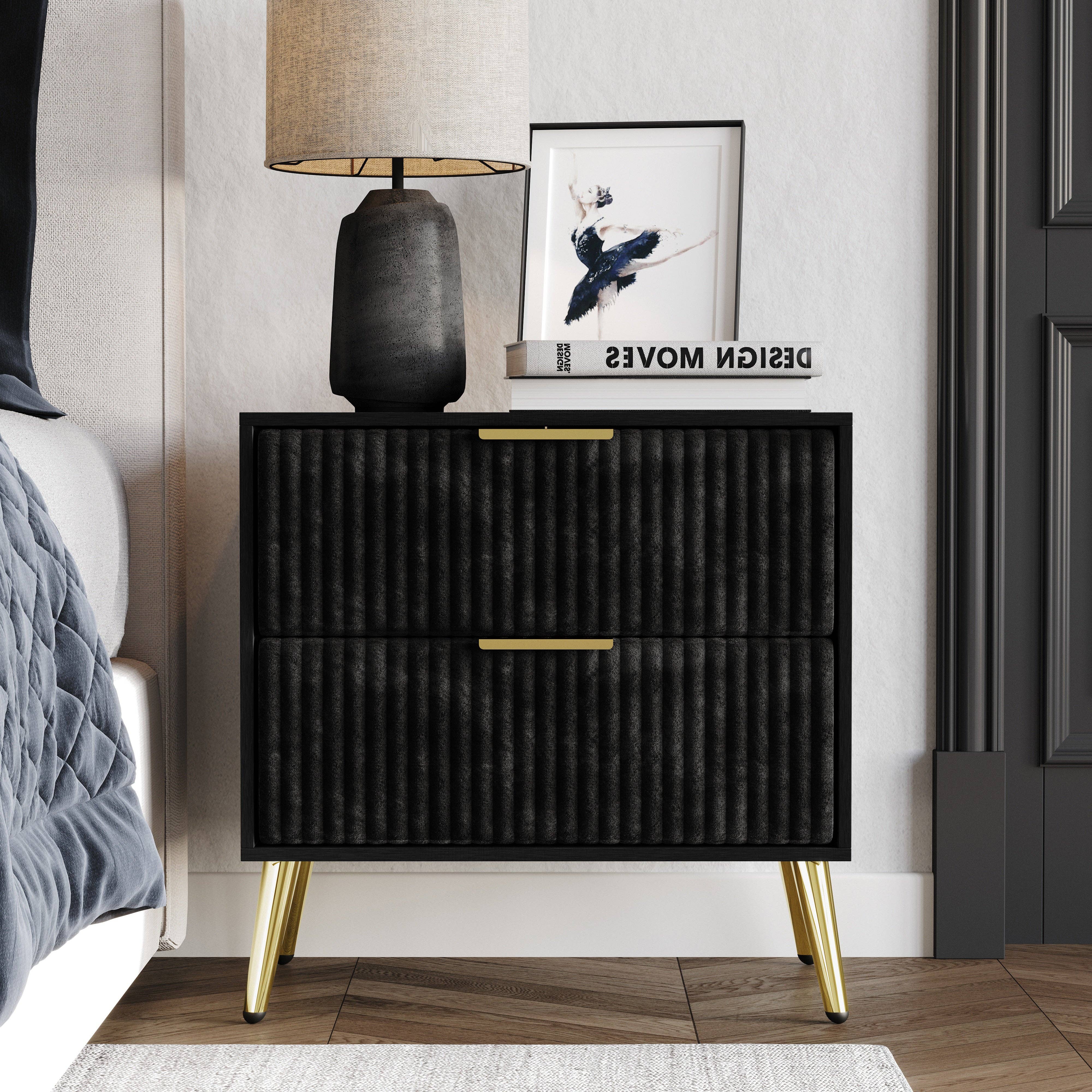 Home Design - Wholesale Bedroom Furniture - Home Design Alva 2 Drawer Nightstand, Black0