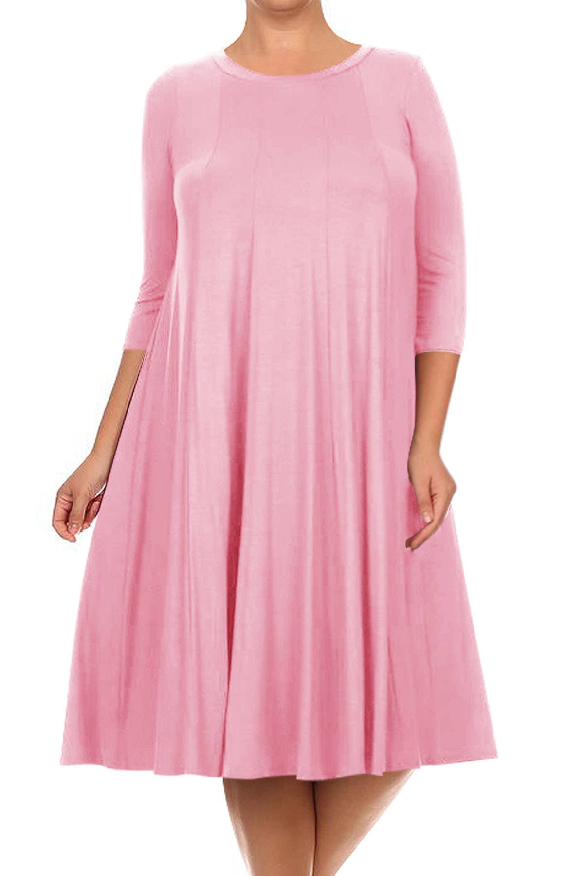 MOA COLLECTION - Vente Robe – femme - Robe plissée trapèze décontractée à manches 3/4 pour femmes de grande taille11