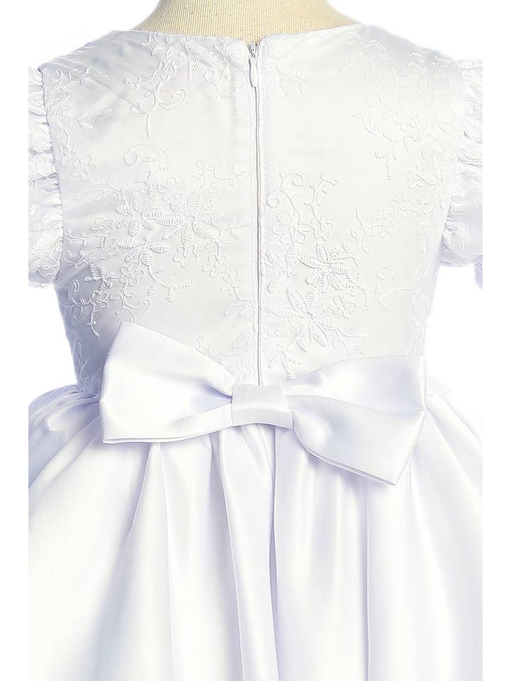 White *SALE* Satin Babydoll Embroidered Puff Sleeve Full Dress for wholesale on Faire