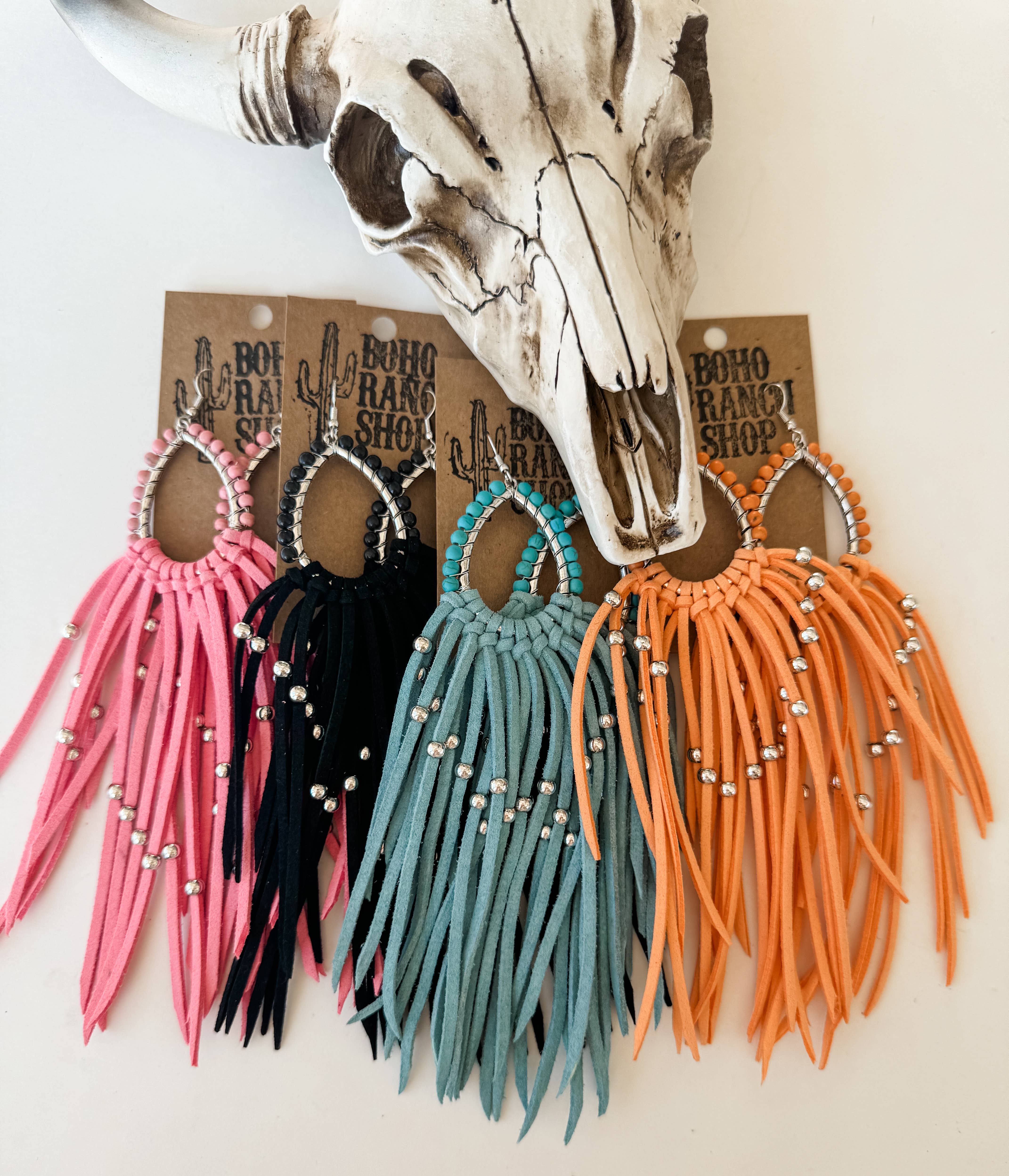 Boho Ranch Shop - Wholesale Tassel Earrings - Western Suede Long Tassel Teardrop Dangle Earrings1
