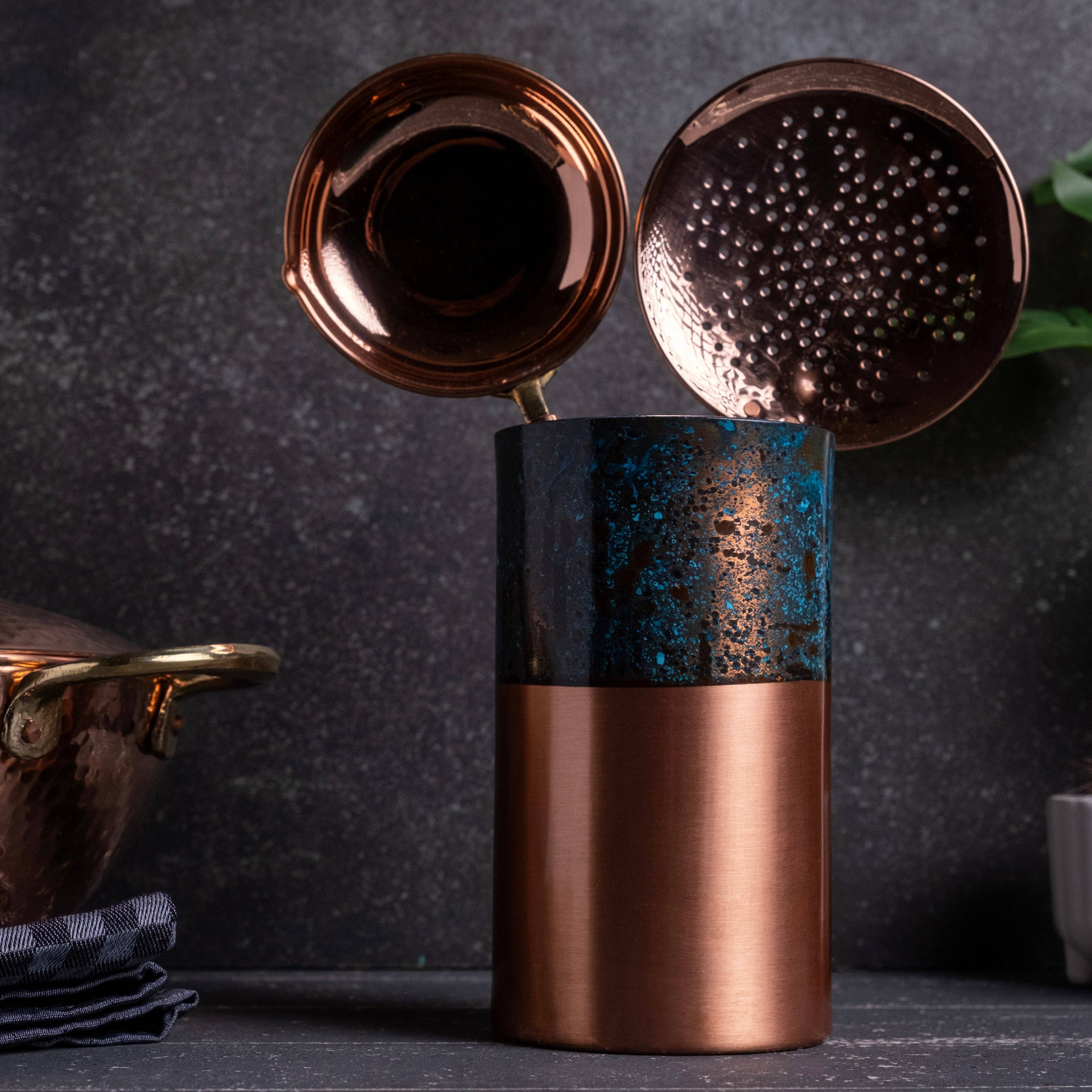 ALFIQ Copper - Wholesale Utensil Holder - Handcrafted Verdigris Patina Copper Utensil Holder, Rustic Solid Copper Kitchen Organizer & Decorative Vase0