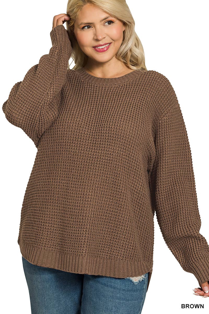 42POPS - Wholesale Knit Sweater - Women's - ",,,,...Plus size Basic Waffle Sweater24