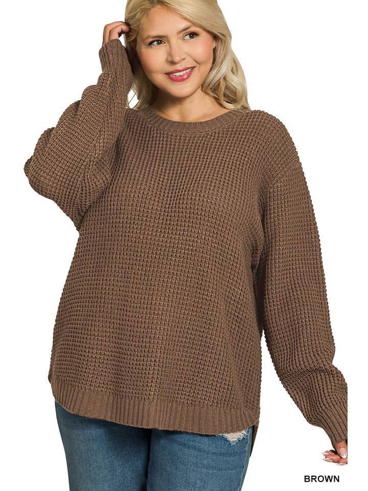 42POPS - Wholesale Knit Sweater - Women's - ",,,....Plus size Basic Waffle Sweater24