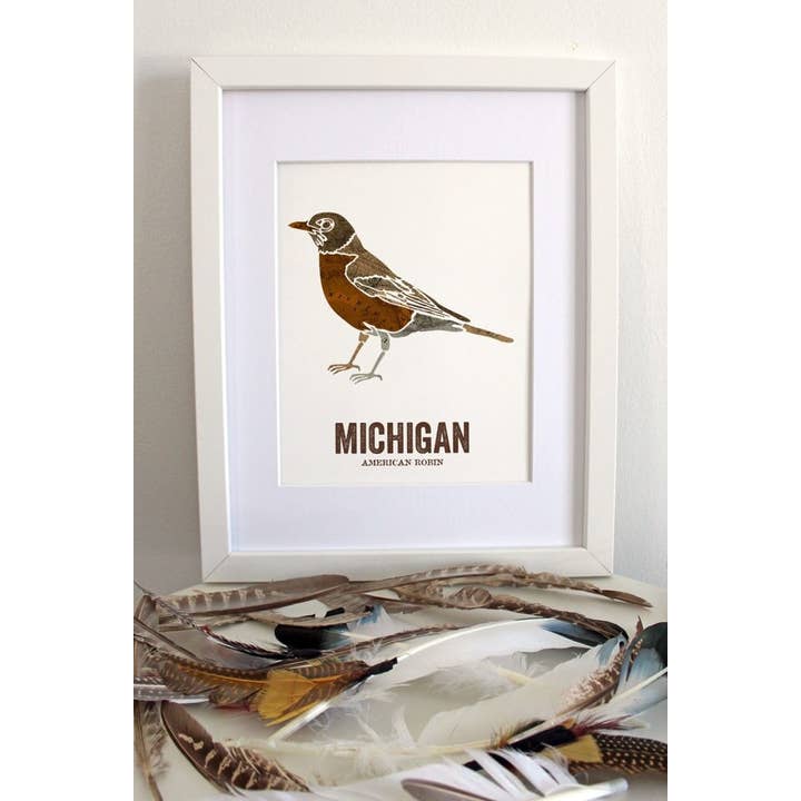 Wooden Pencil Company - Wholesale Art Print - Michigan State Bird Art, Map Prints - American Robin