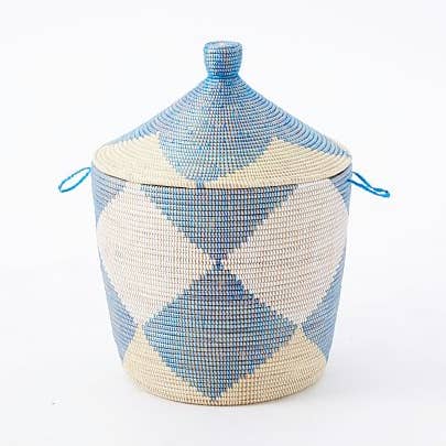 Low Storage Senegalese Hamper - Navy and White Chevron patte for wholesale by Mbare Home + Gift