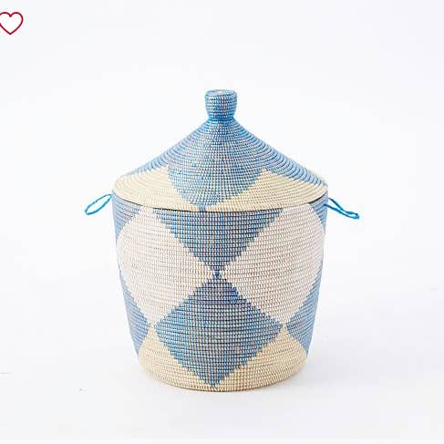 Mbare Home + Gift - Wholesale Basket - Low Storage Senegalese Hamper - Navy and White Chevron patte