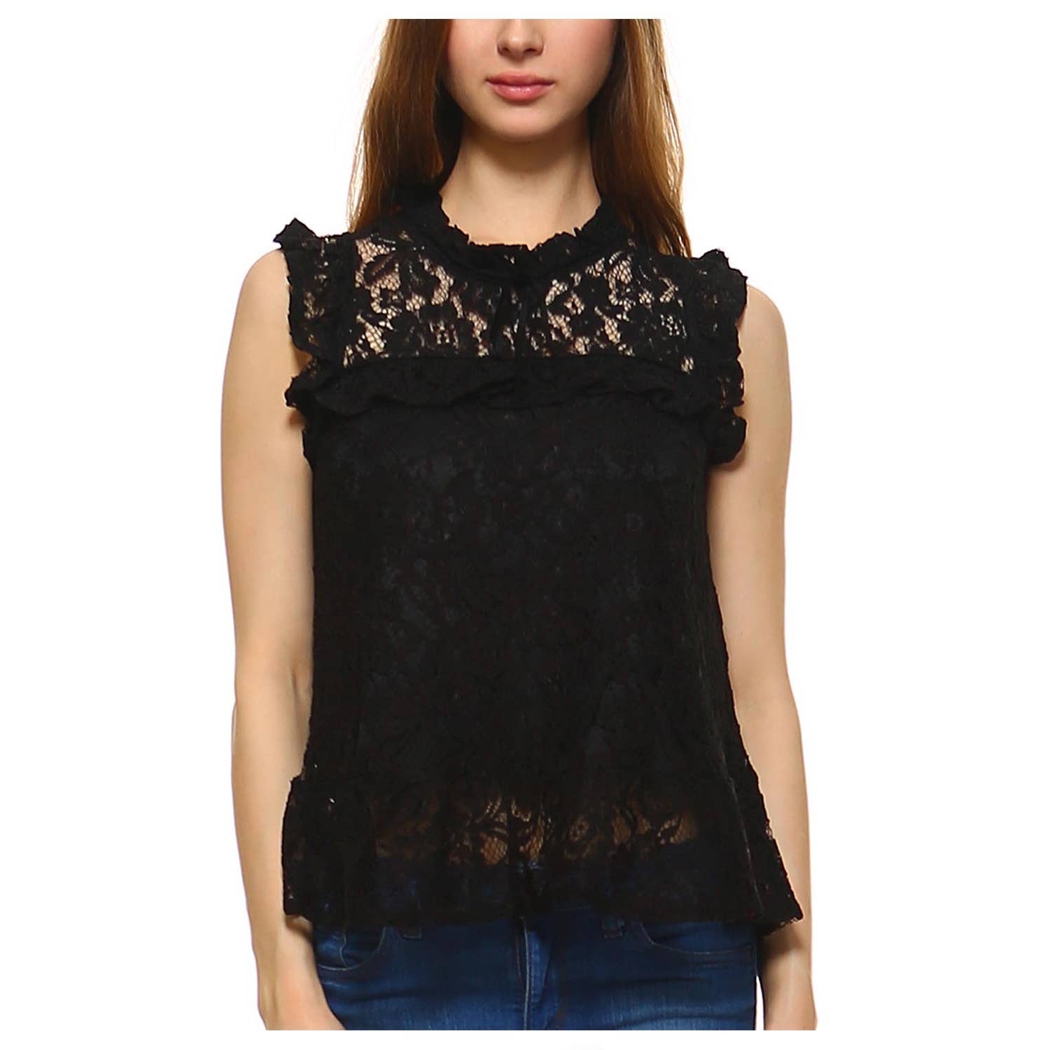 JHP Collection - Wholesale Blouse - Women's - WOMENS PLAIN SLEEVELESS ROUND NECK LACE BLOUSE7