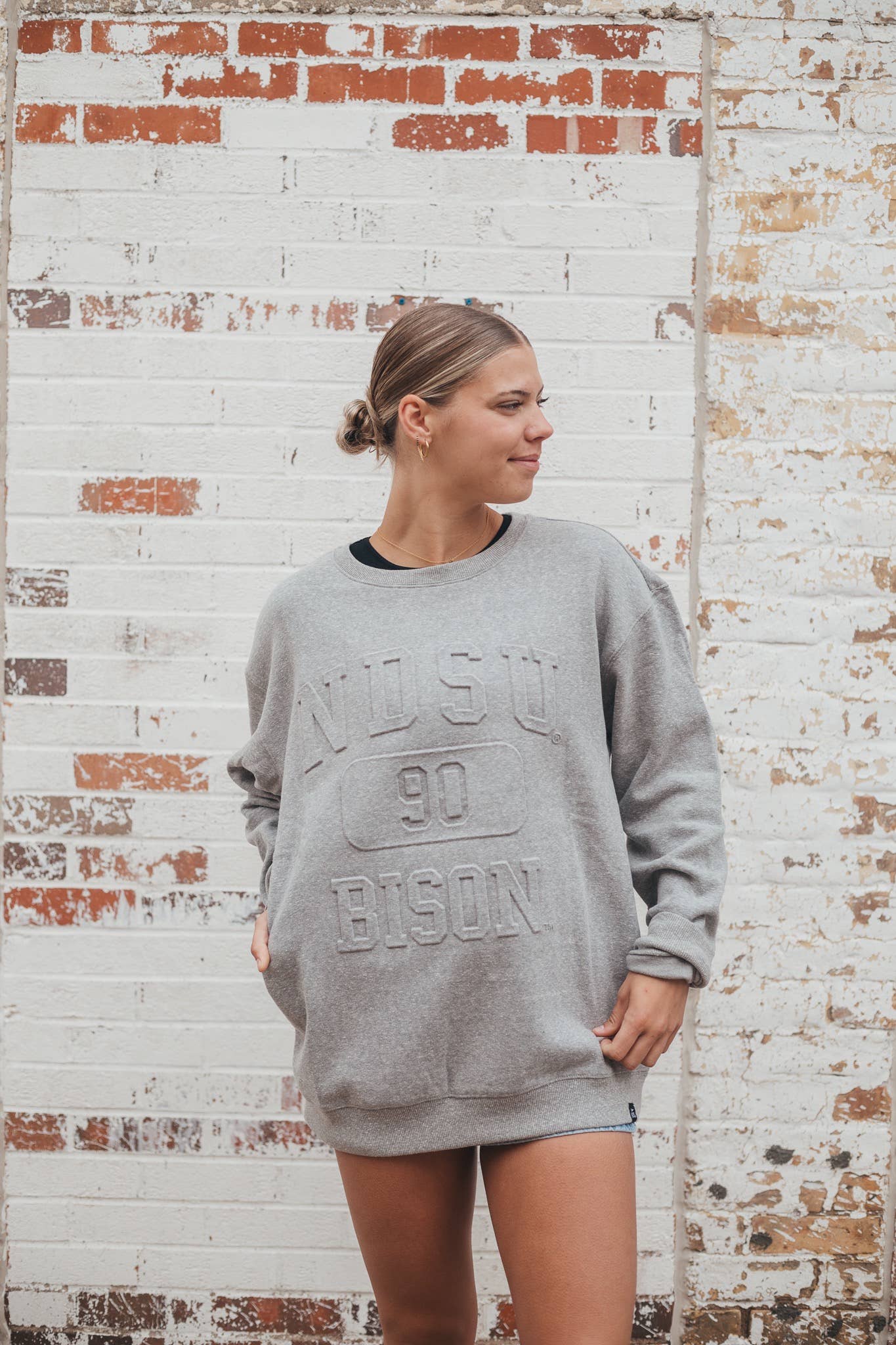 Gameday Social Apparel Co.® - Wholesale Graphic Sweatshirt - Women's - North Dakota State Vintage 81 Embossed Comfort Crew2