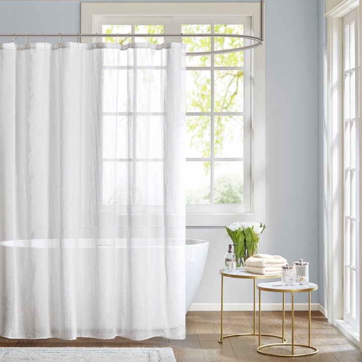 Olliix - Wholesale Shower Curtain - Striped Sheer Shower Curtain, White Bathroom Shower Curtain